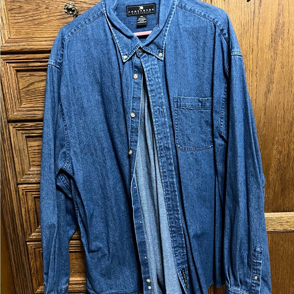 Consensus Sportswear blue denim 2XLarge mens long sleeve shirt, smoke free